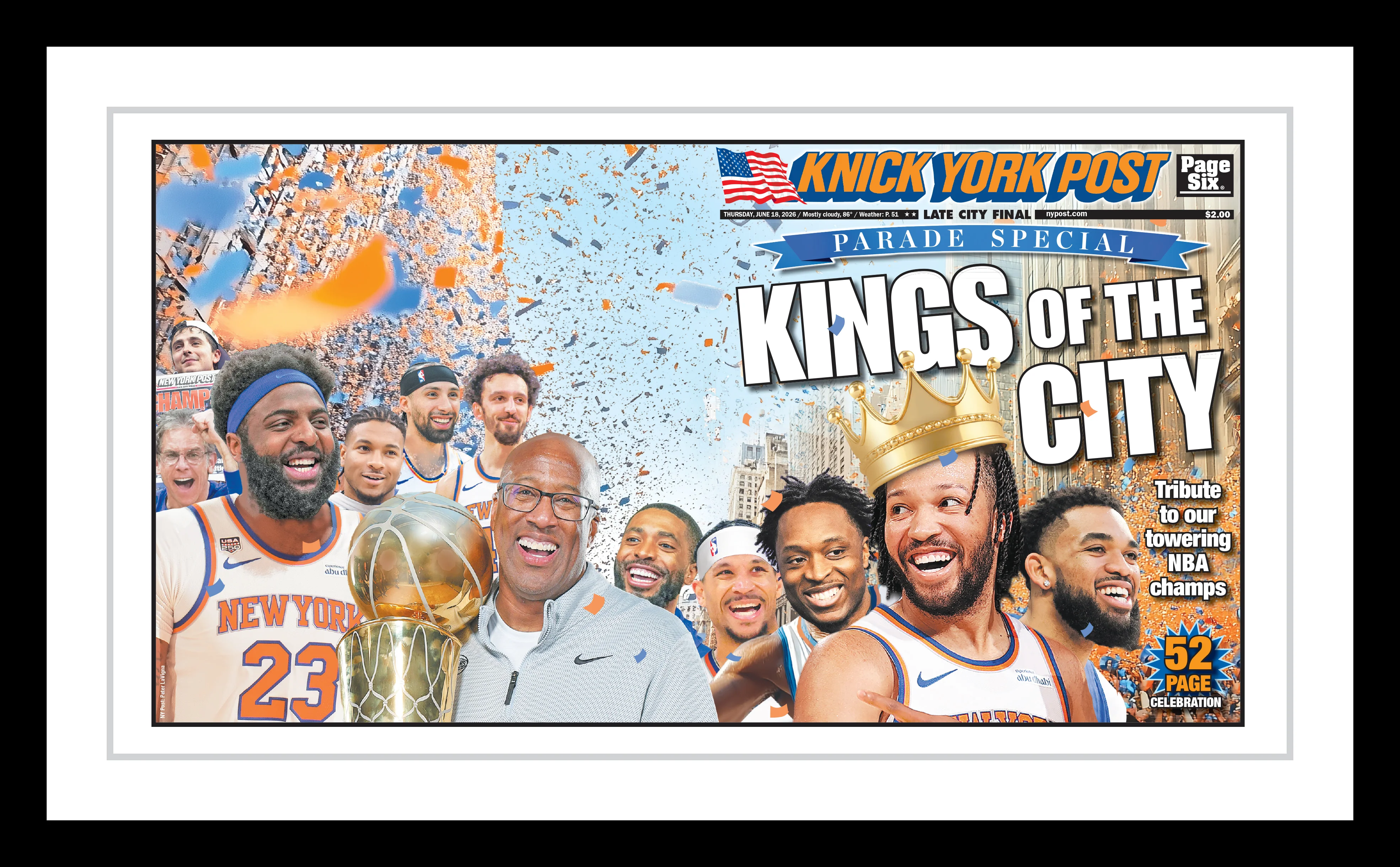 Premium Framed 2026 Knick York Post Front & Back Cover Wrap